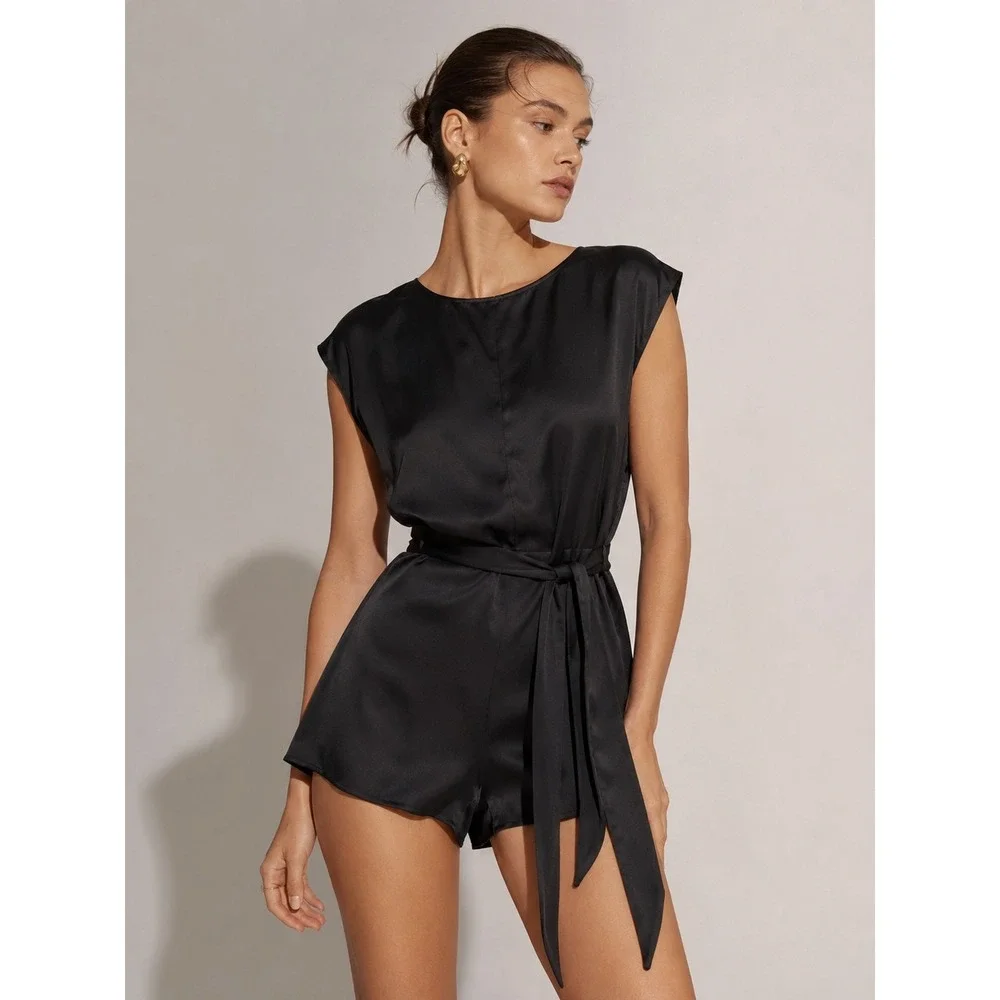 Minimalist Quiet Luxury 100% Silk Black Romper 0S Jumpsuit Maximalist Oversized